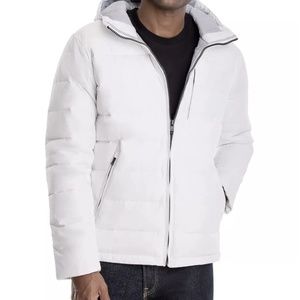 MICHAEL KORS Mens Lightweight Puffer Hooded Jacket White Size 2XL